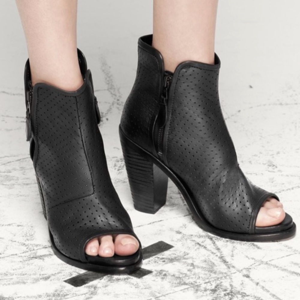 Rag & Bone Peep Toe Black Leather Bootie